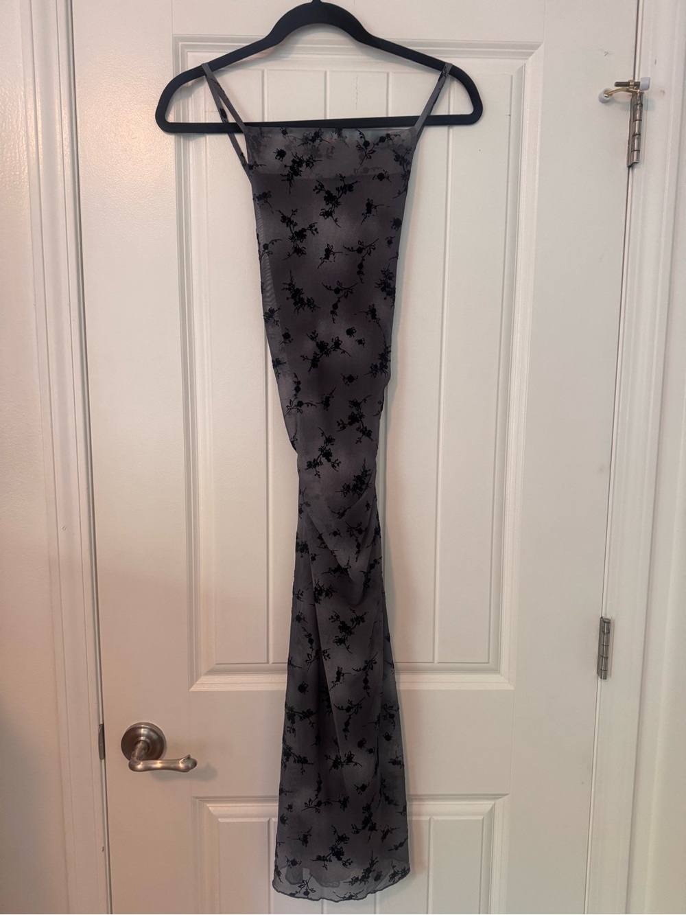 90s style Black Floral Gray Slip Dress